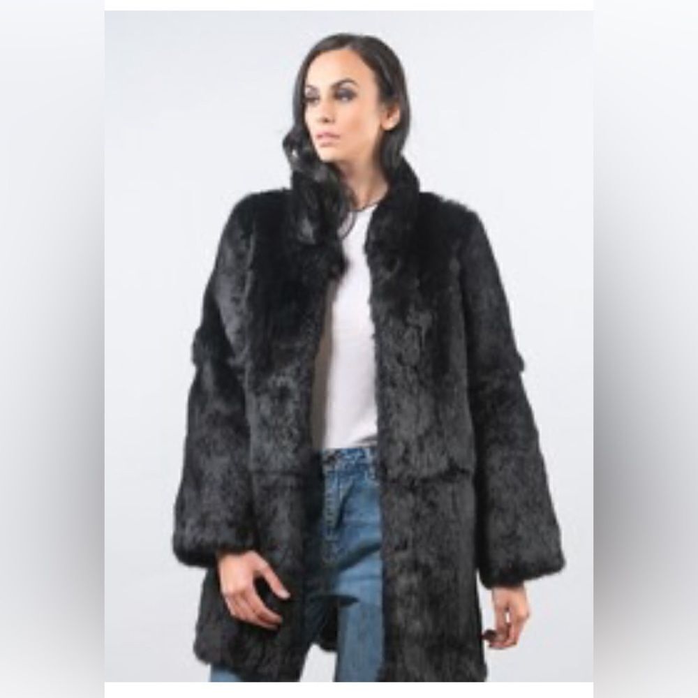 Scandinavian Fur Company black fur coat real Rabbit fur coat. Medium - Picture 12 of 14